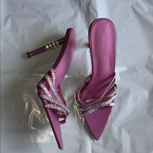 Azalea Wang Crystal-Strap Lilac Stiletto Mules - Picture 2 of 6